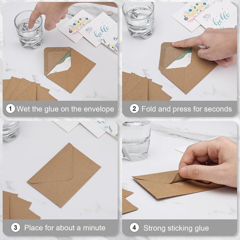 Keketer 100 Pack 4 x 2.75" Mini Envelopes 120GSM Gift Card Kraft Envelopes Bulk Small Paper Gift Card Sleeves Greeting Card Business Card Brown Tiny Envelope Pockets for Card & Invitation - Image 3